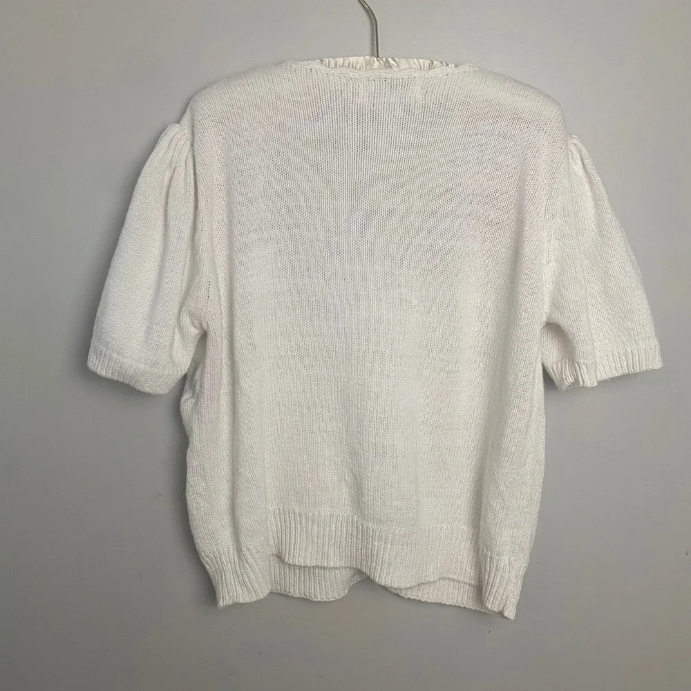 90's‎ Embroidered Floral Knit Cardigan Womens Medium Puff Sleeve Cottagecore - Picture 8 of 8